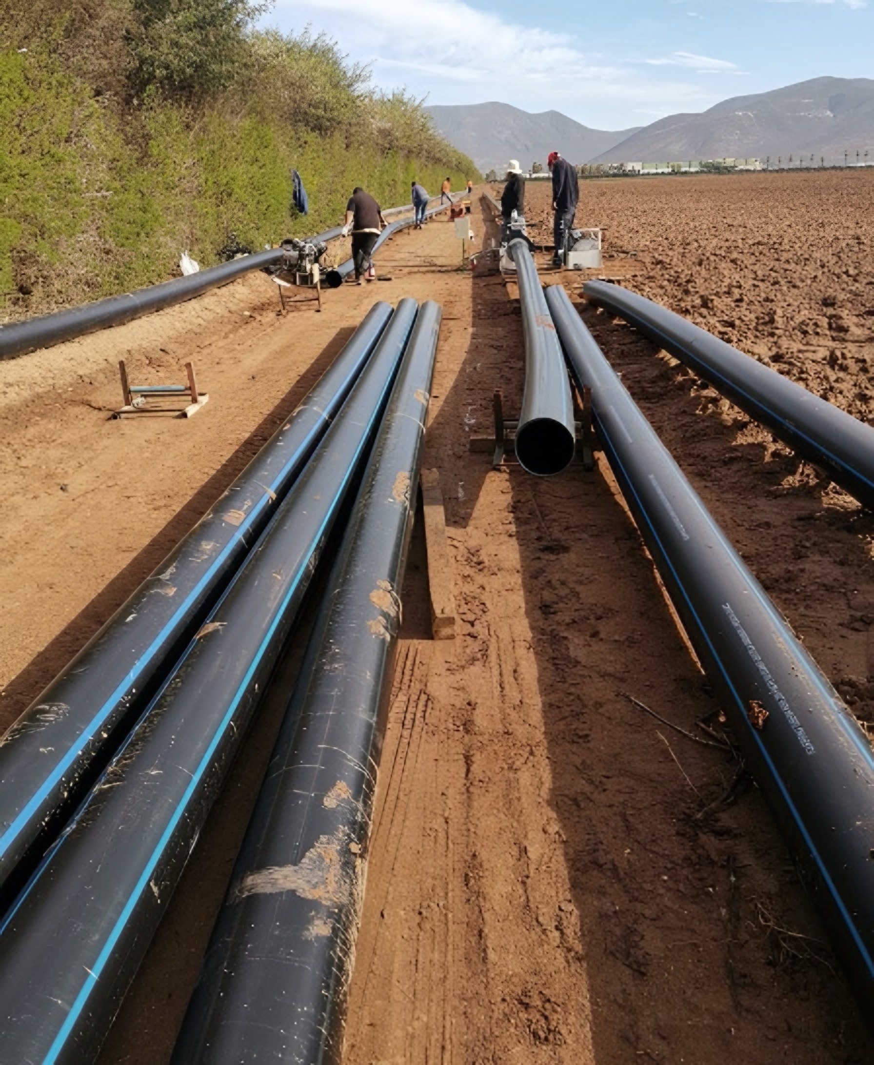 Tendido de tuberías HDPE en un predio